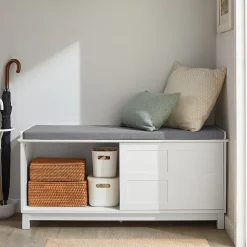 Banc de Rangement avec Coussin Rembourré et 2 Porte Coulissantes, FSR86-W, SoBuy