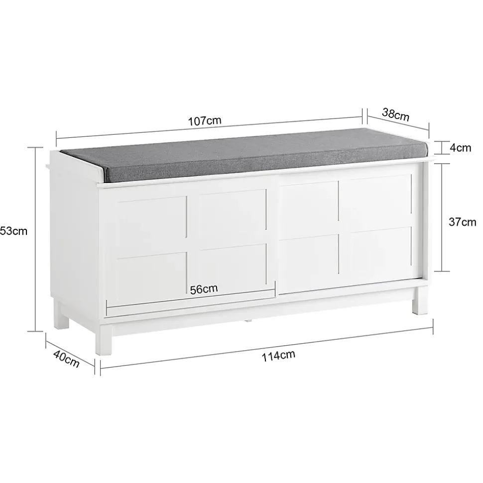 Banc de Rangement avec Coussin Rembourré et 2 Porte Coulissantes, FSR86-W, SoBuy