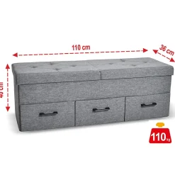 Banc de Rangement avec coffre et tiroirs 3 places 110x36x40cm