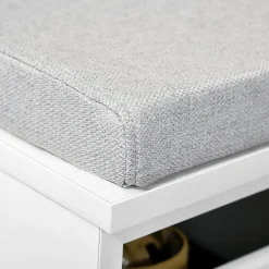 Banc de rangement avec coussin gris - meuble à chaussures - banc à chaussures avec grand tiroir double compartiment - MDF blanc