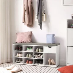Banc de rangement chaussures blanc 10 niches 1 tiroir