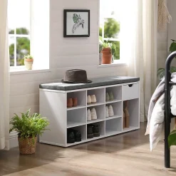 Banc de rangement chaussures blanc 10 niches 1 tiroir