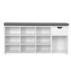 Banc de rangement chaussures blanc 10 niches 1 tiroir