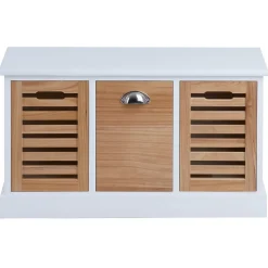 Banc de rangement TRIENT, 3 caisses, blanc et finition bois naturel