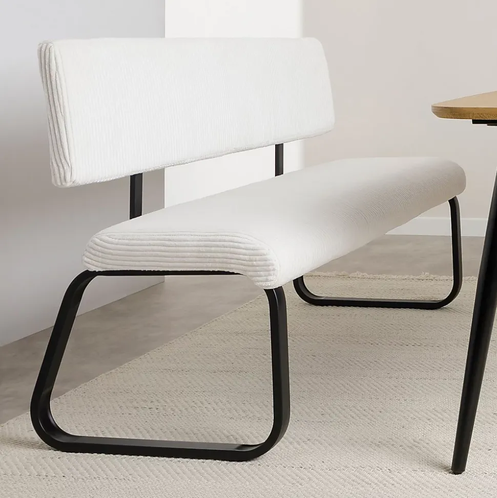 Banc de salle à manger MATESE L 135 cm en velours côtelé - Blanc