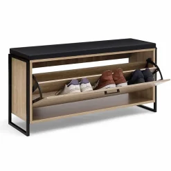 Banc d'entrée chaussures 100 cm avec coussin LUIS design industriel