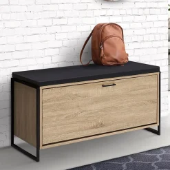 Banc d'entrée chaussures 100 cm avec coussin LUIS design industriel