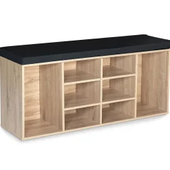 Banc d'entrée chaussures avec coussin TEO bois façon hêtre