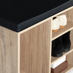 Banc d'entrée chaussures avec coussin TEO bois façon hêtre