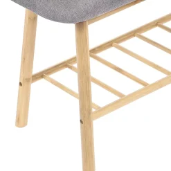 Banc d'entrée chaussures capitonné bambou RITA tissu gris clair
