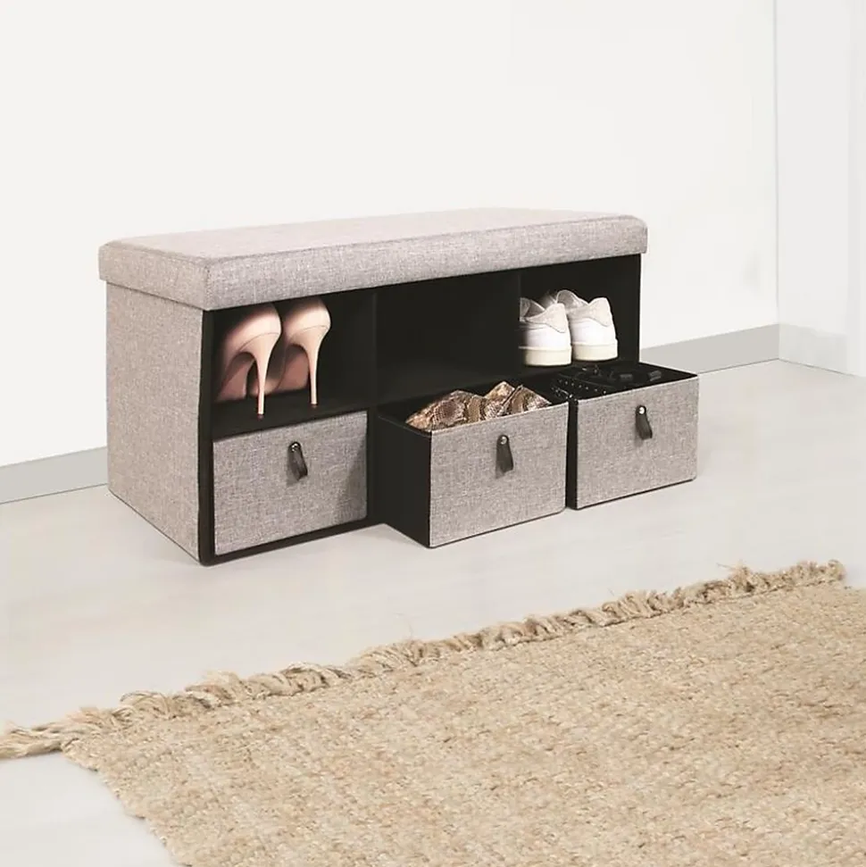 Banc d'entrée pliable rangements Scandi - L. 76 x H. 39 cm