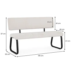 Banc d'entrée VILAS L 135 cm en tissu - Blanc crème