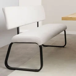 Banc d'entrée VILAS L 135 cm en tissu - Blanc crème