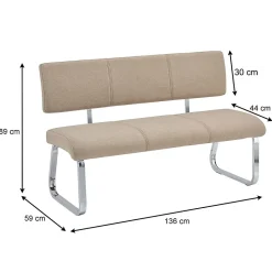 Banc design avec dossier VILAS, en tissu beige