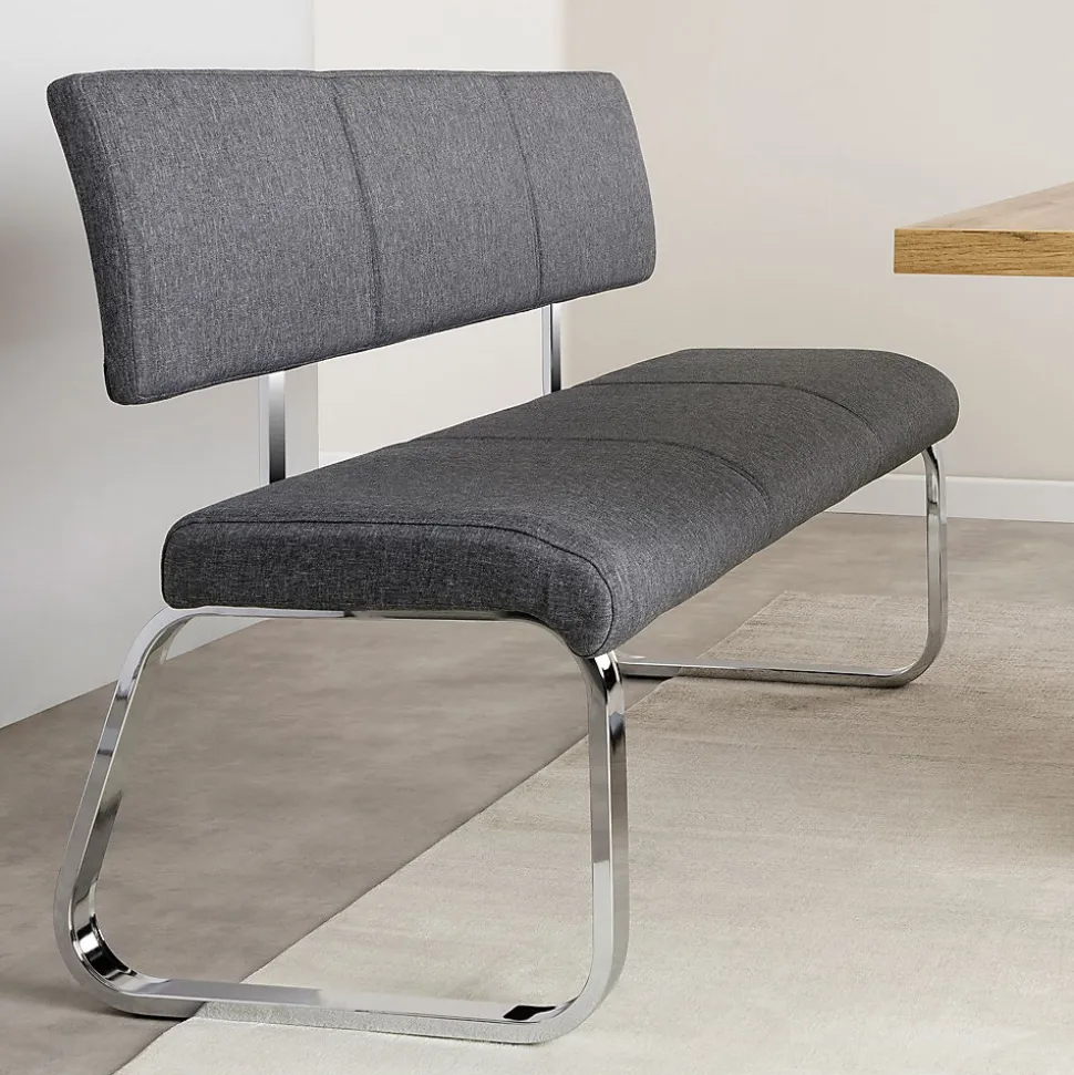 Banc design avec dossier VILAS, en tissu gris