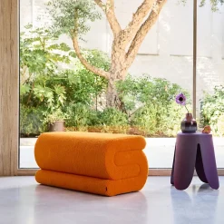 Banc design revêtement bouclette orange 1-2 places L 92 x P 50 x H 45cm - Sasha