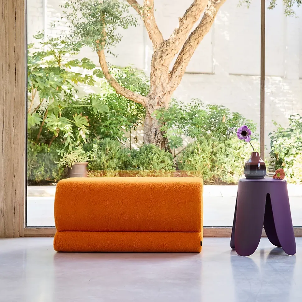 Banc design revêtement bouclette orange 1-2 places L 92 x P 50 x H 45cm - Sasha