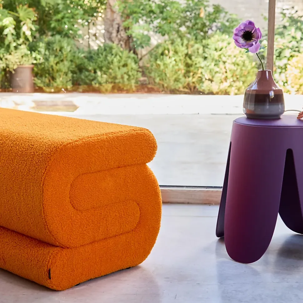 Banc design revêtement bouclette orange 1-2 places L 92 x P 50 x H 45cm - Sasha
