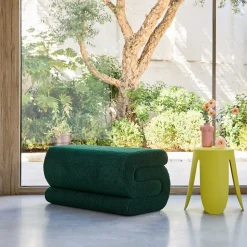 Banc design revêtement bouclette vert 1-2 places L 92 x P 50 x H 45cm - Sasha