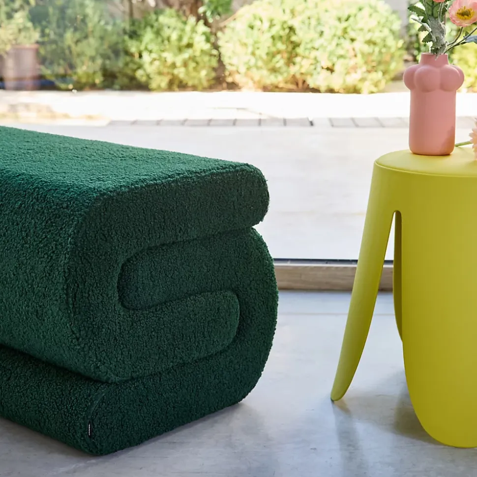Banc design revêtement bouclette vert 1-2 places L 92 x P 50 x H 45cm - Sasha