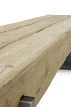Banc effet bois d'épicéa avec pieds laqués couleur métal