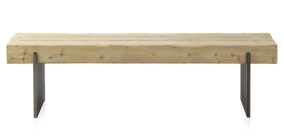 Banc effet bois d'épicéa avec pieds laqués couleur métal