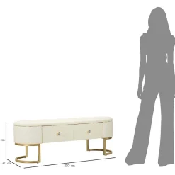 Banc effet matelassé avec 2 tiroirs Sharon 120x40x43 cm