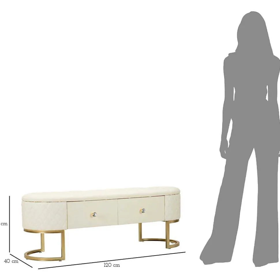 Banc effet matelassé avec 2 tiroirs Sharon 120x40x43 cm