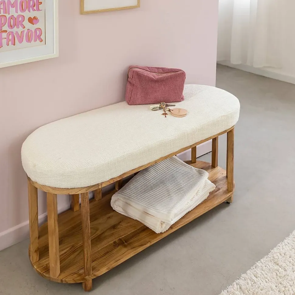 Banc en bois d'acacia et tissu Orane
