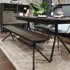 Banc en bois d'acacia massif cendré avec piètement métal noir - KUBI