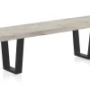 Banc en bois de manguier patiné blanc
