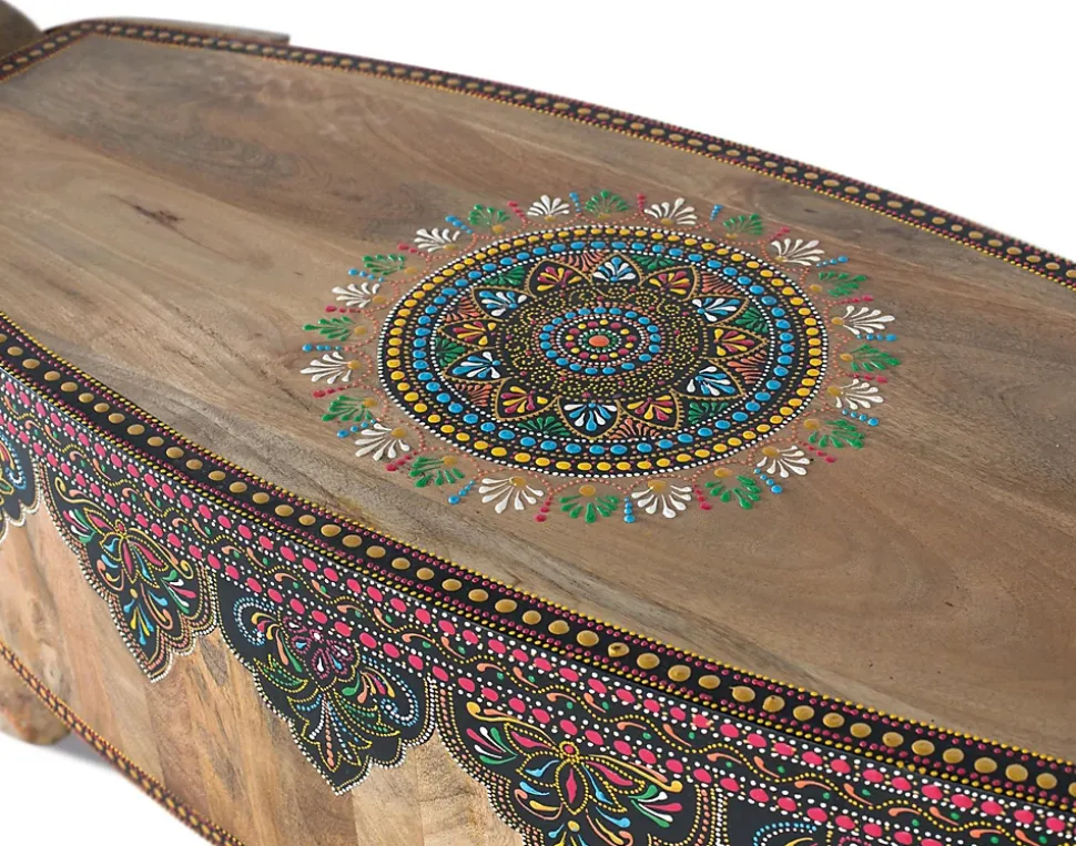 Banc en bois de manguier peint à la main multicolore