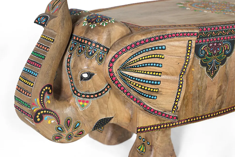 Banc en bois de manguier peint à la main multicolore