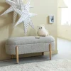 Banc en bois de pin et tissu bouclette gris clair Nério