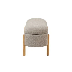 Banc en bois de pin et tissu bouclette gris clair Nério