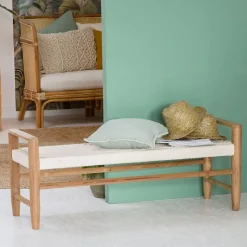 Banc en bois de teck et tissu Pénélope