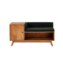 Banc en mindi massif avec coussins noirs