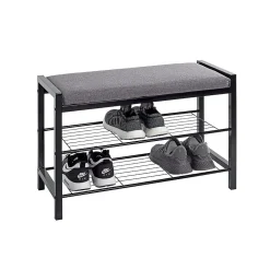 Banc en métal noir avec tissu gris - L75 cm