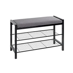 Banc en métal noir avec tissu gris - L75 cm