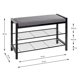 Banc en métal noir avec tissu gris - L75 cm