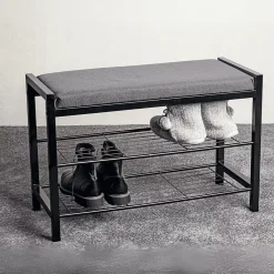 Banc en métal noir avec tissu gris - L75 cm
