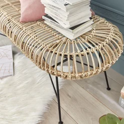 Banc en rotin et pieds en métal 120 cm