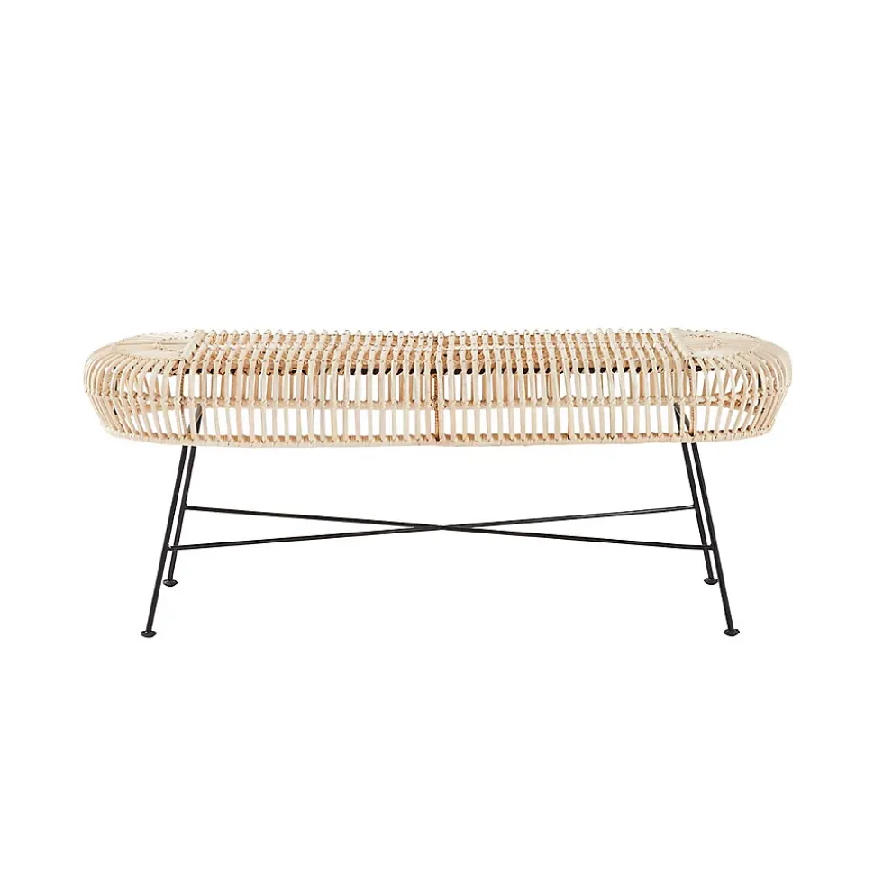 Banc en rotin et pieds en métal 120 cm