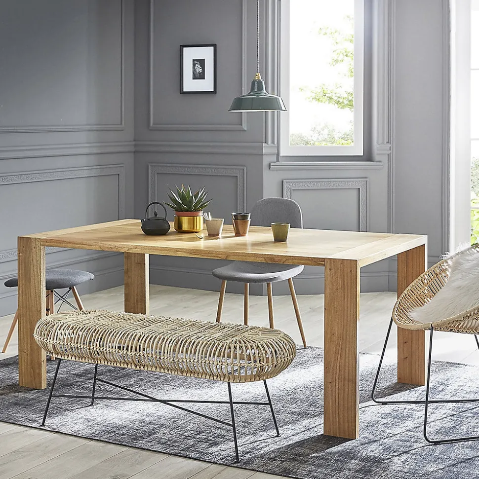 Banc en rotin et pieds en métal 120 cm