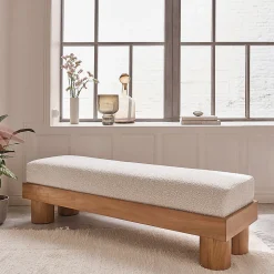 Banc en teck massif assise bouclette 140 cm