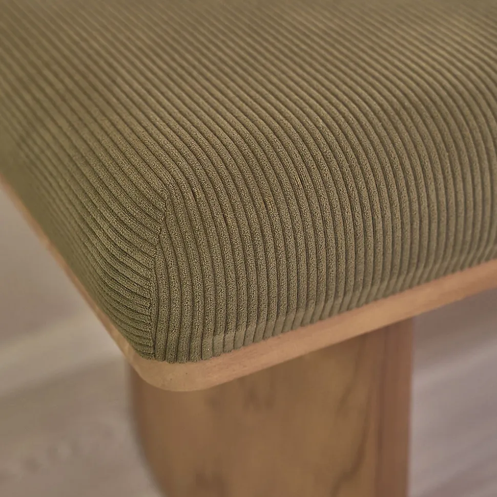 Banc en teck massif et tissu velours cotelé vert 100 cm