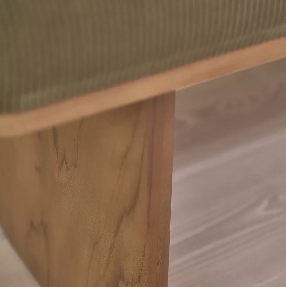 Banc en teck massif et tissu velours cotelé vert 100 cm