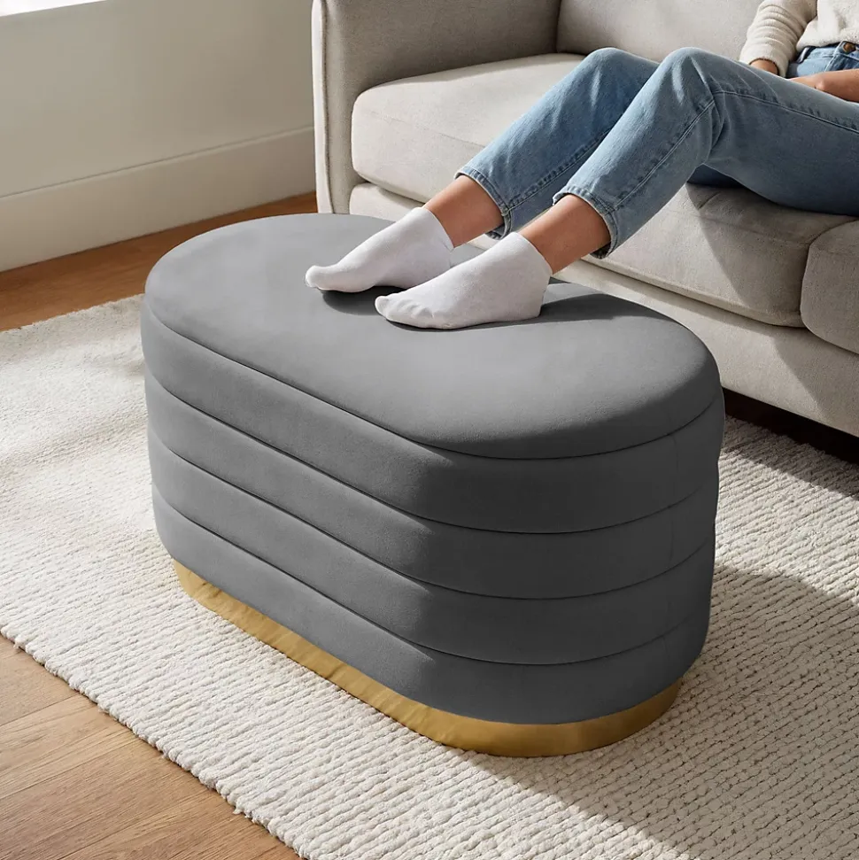 Banc en velours avec rangement 80 cm BELLA Gris Foncé
