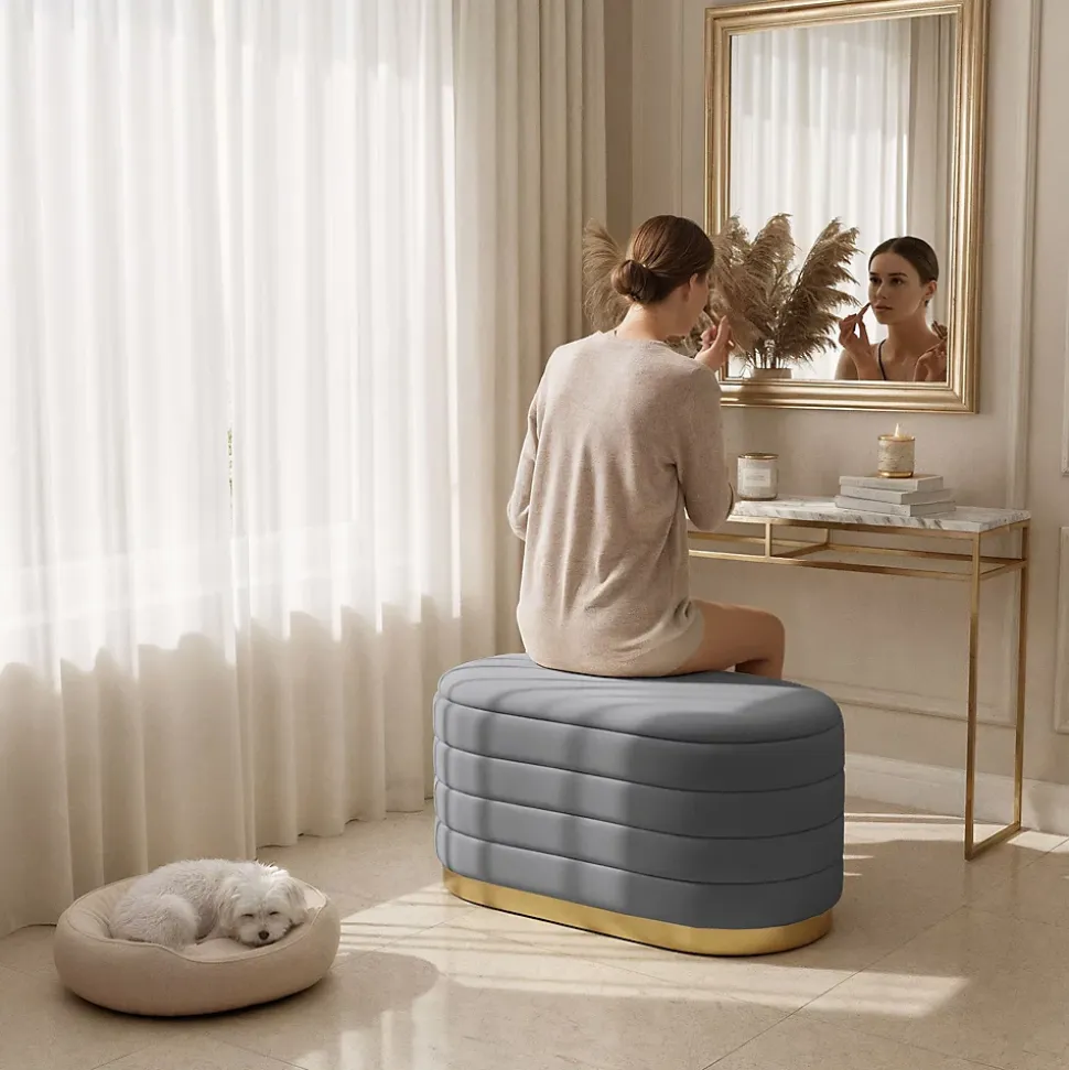 Banc en velours avec rangement 80 cm BELLA Gris Foncé