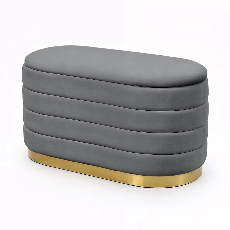 Banc en velours avec rangement 80 cm BELLA Gris Foncé